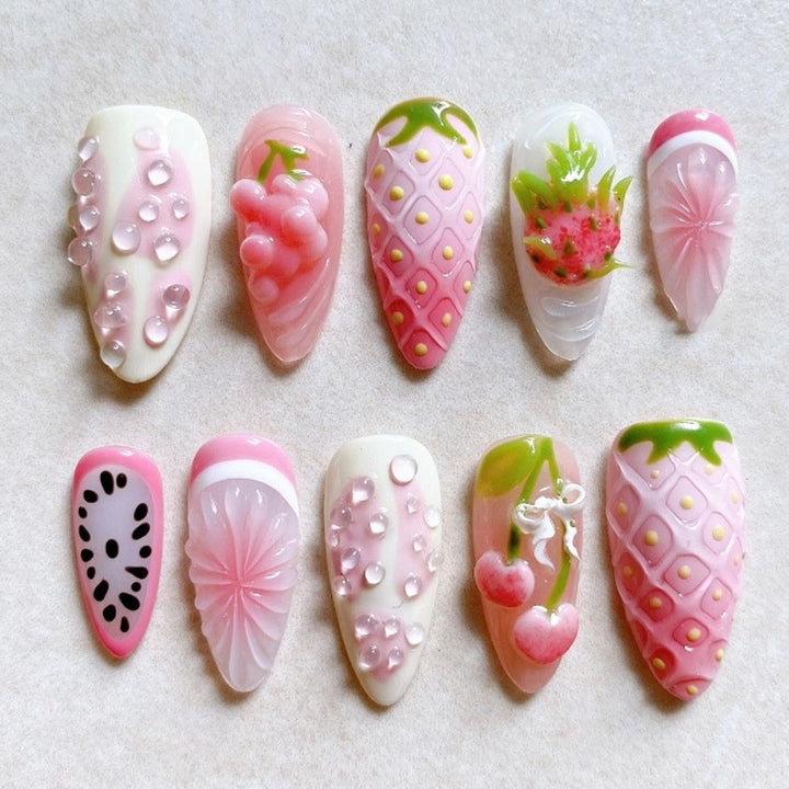 Artificial nail tips with fruity design and 3D elements Kalsten