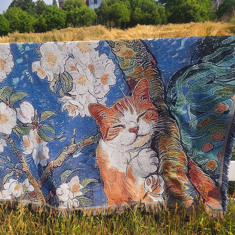 Artistic Cat-Themed Tapestry Throw Blanket