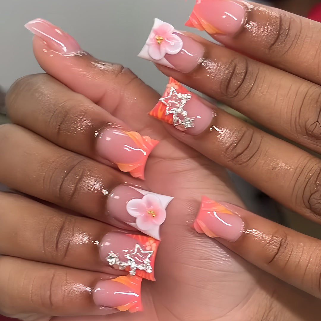 Floral Accent Press-On Nail Set Kalsten