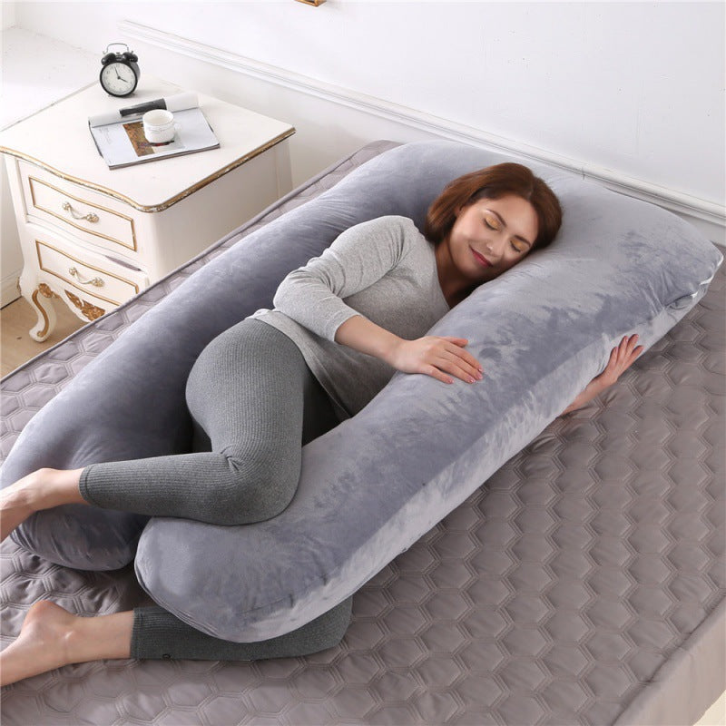 ergonomic U-shaped full-body maternity support pillow with removable washable velour cover and adjustable inner bolster Kalsten