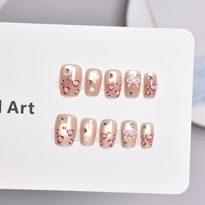 Artistic Press-On Nail Set with Heart and Bow Designs Kalsten