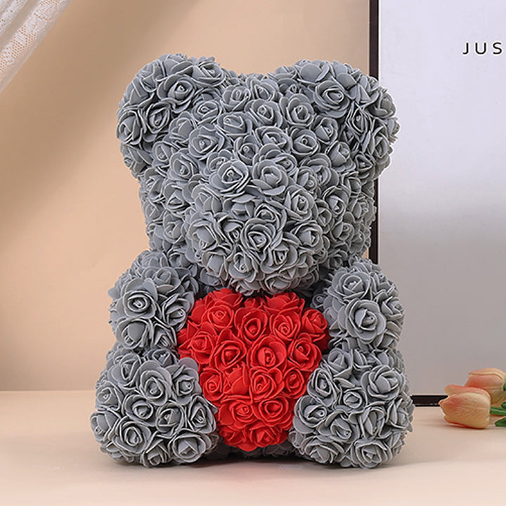 Handcrafted Rose-Foam Teddy Bear Gift Sculpture With Heart Accent