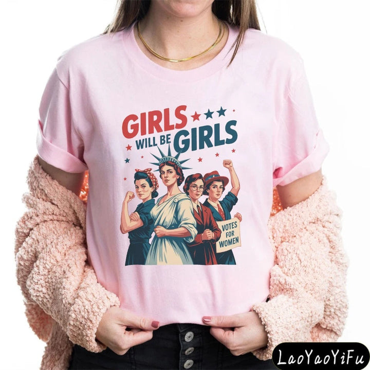 Women's nan vintage-inspired feminist graphic t-shirt with suffragette illustration Kalsten