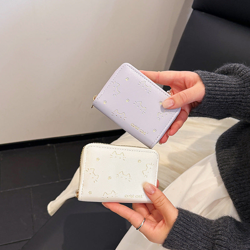 Playful Cat-Themed Compact Zip Wallet