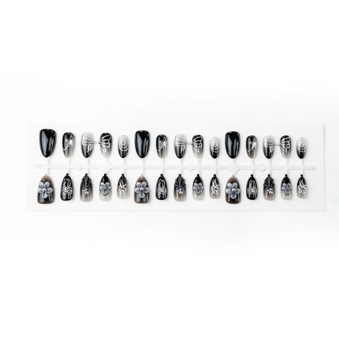 Decorative Press-On Nail Art Set with Floral and Gem Accents Kalsten