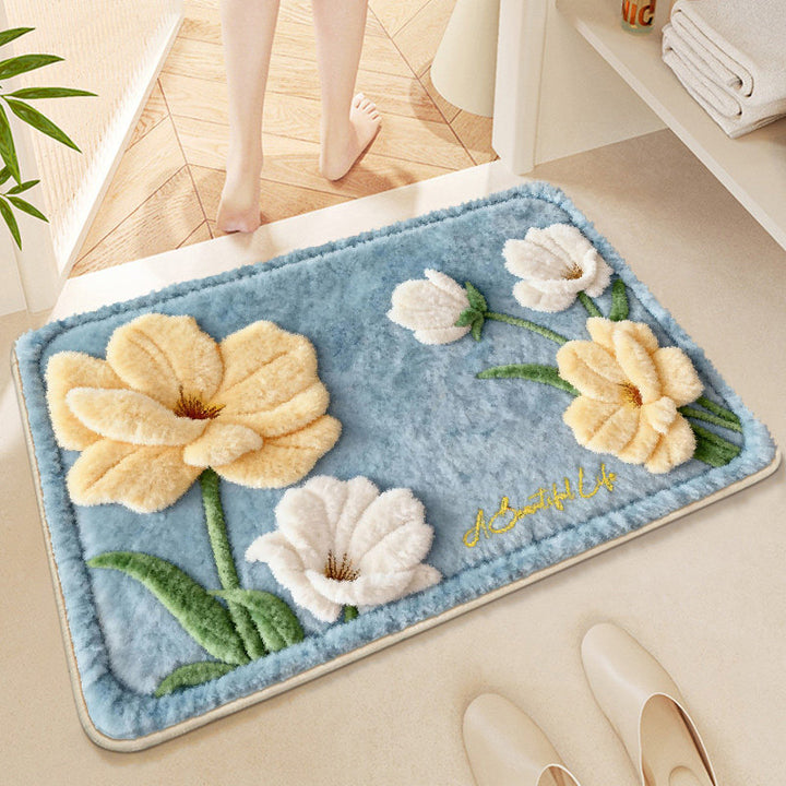 Floral-Themed Soft Microfiber Bath Mat