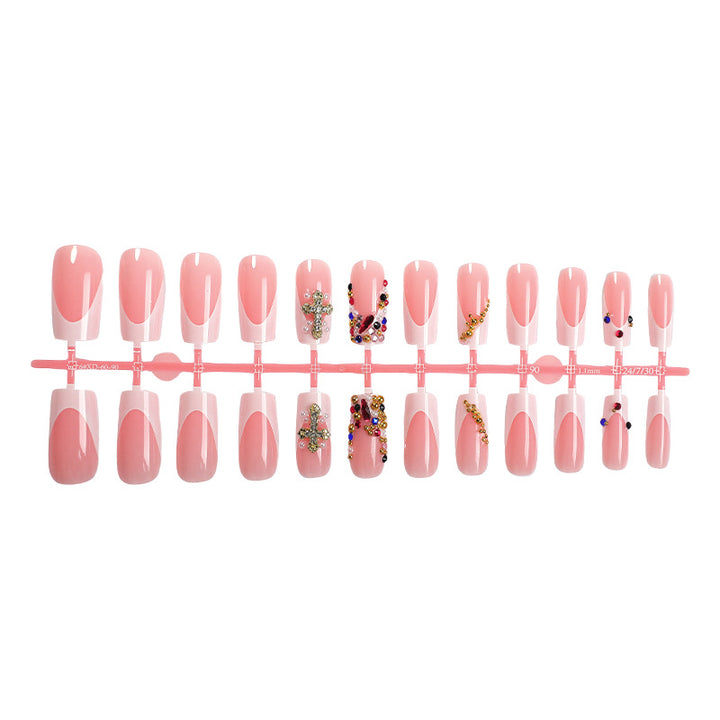 Decorative Press-On Nails Set with Artistic Gemstone Accents kalsten