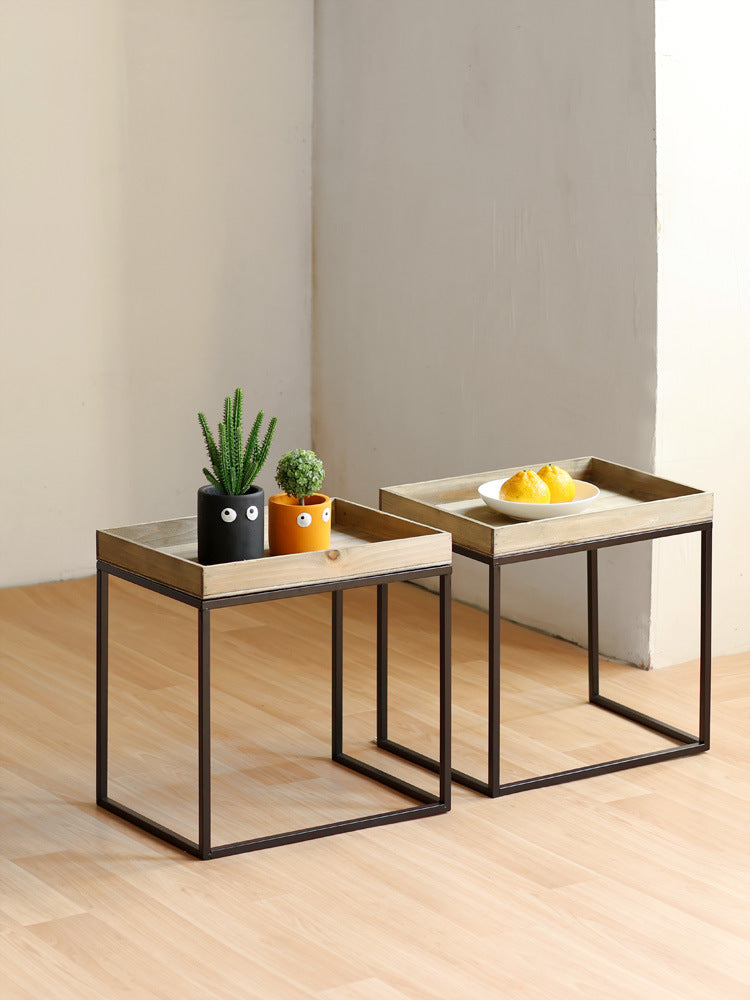 Modern side table with wooden tray Kalsten