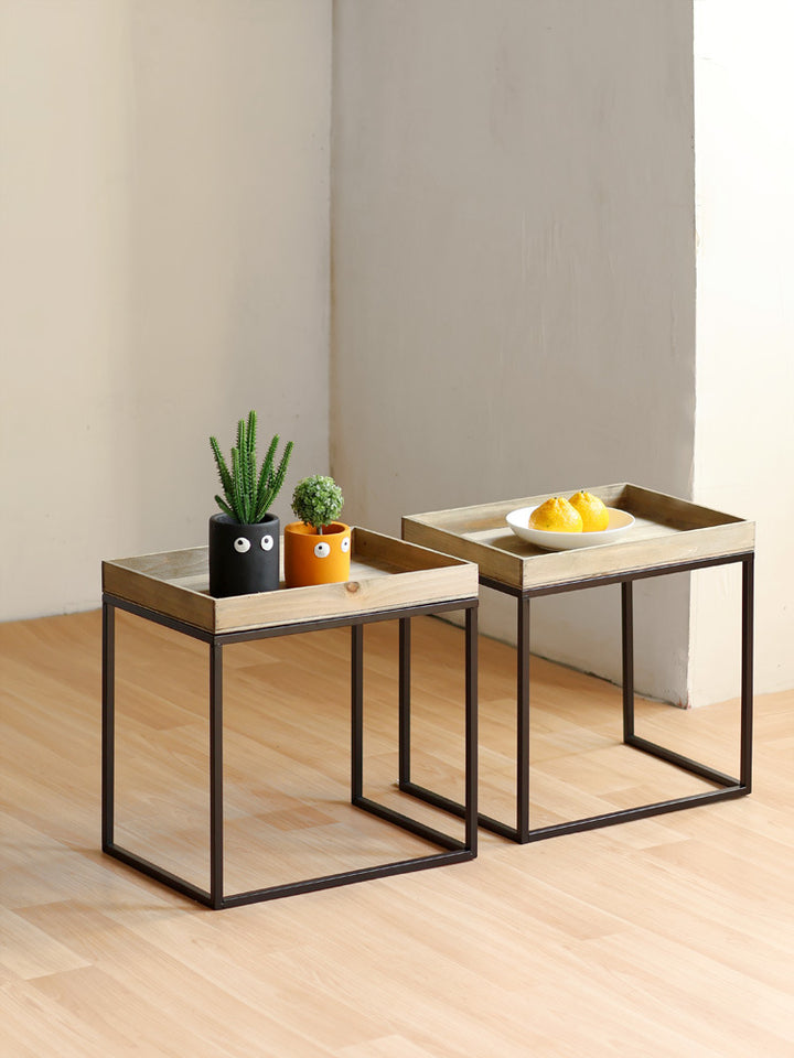 Modern side table with wooden tray Kalsten