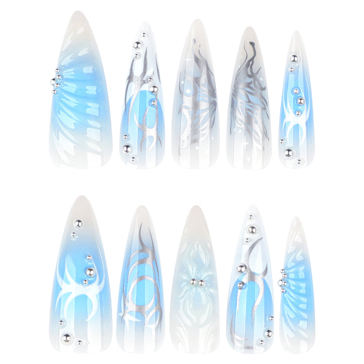 Artistic nail extensions with floral design and glitter Kalsten