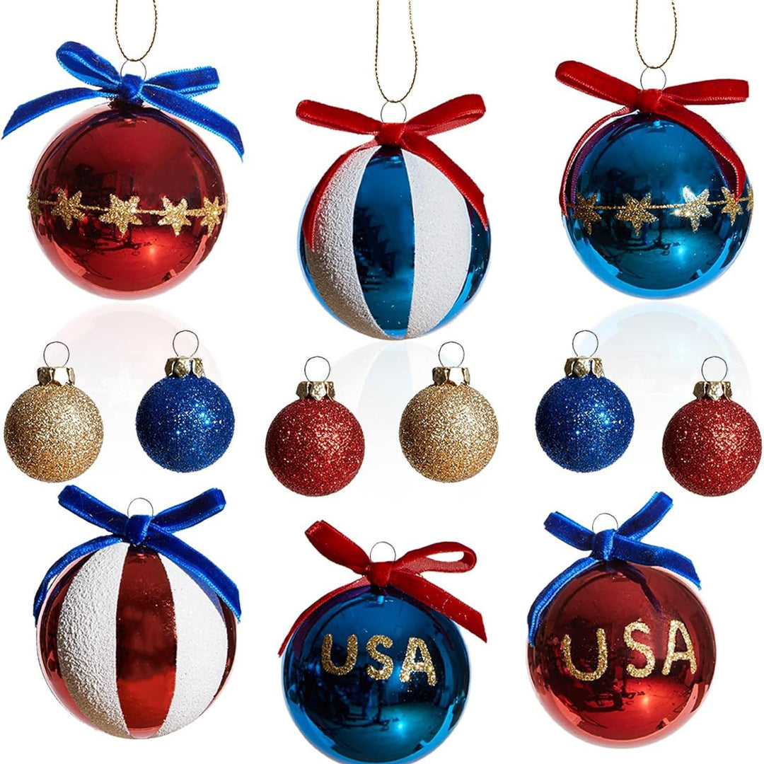 Unisex nan patriotic Christmas ball set with glitter and mirror surfaces as well as bow suspension Kalsten