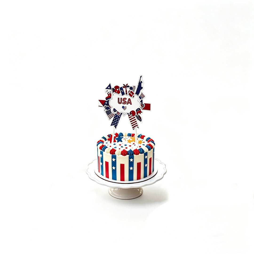 Unisex nan multiple cupcake topper set with patriotic USA motifs made of double-sided printed cardboard and wooden skewers Kalsten