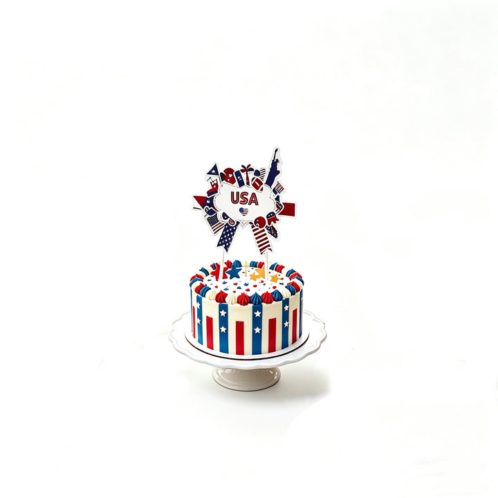 Unisex nan multiple cupcake topper set with patriotic USA motifs made of double-sided printed cardboard and wooden skewers Kalsten