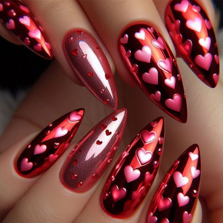Artificial nails with heart motif and glitter effects Kalsten