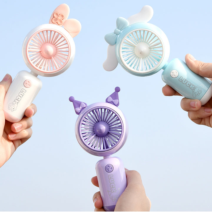 Unisex portable USB mini hand fan with rechargeable battery, quiet motor, LED light ring, and cute bear ears design Kalsten