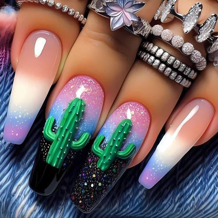 Artificial nails with 3D cactus design Kalsten