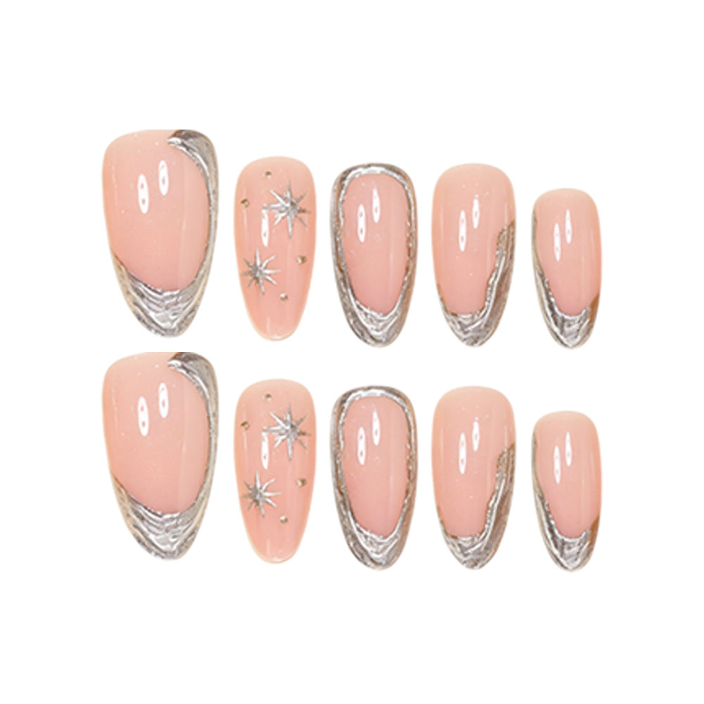 Elegant Stiletto Nail Art Set with Silver Accents Kalsten