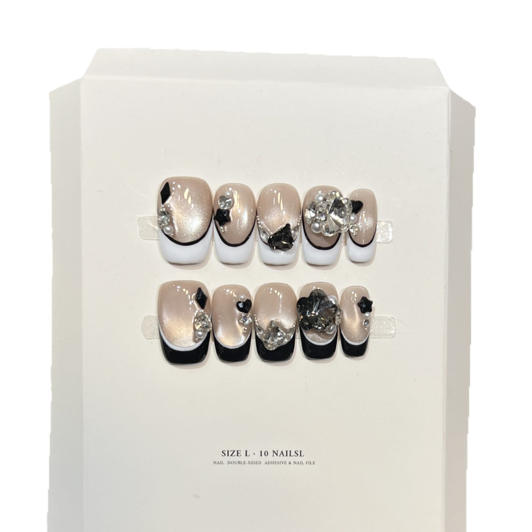 Decorative Press-On Nails with Elegant Gemstone Accents Kalsten