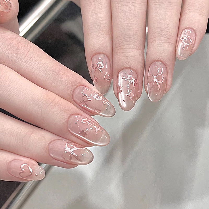 Elegant Artistic Press-On Nail Art with Bow & Heart Designs Kalsten