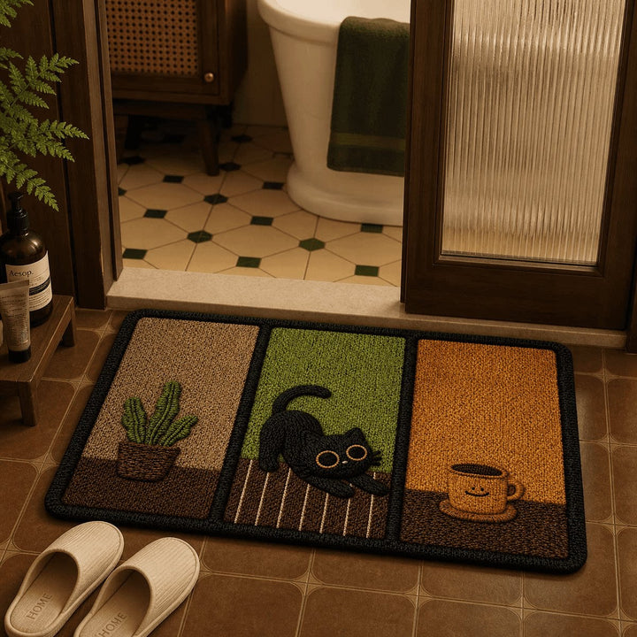 Playful Cartoon Cat-Themed Bath Mat
