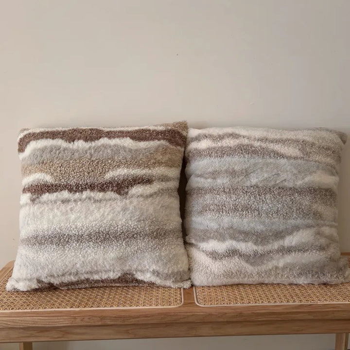 Square artificial fur decorative cushion cover with watercolor zebra stripes, high pile and concealed zipper Kalsten