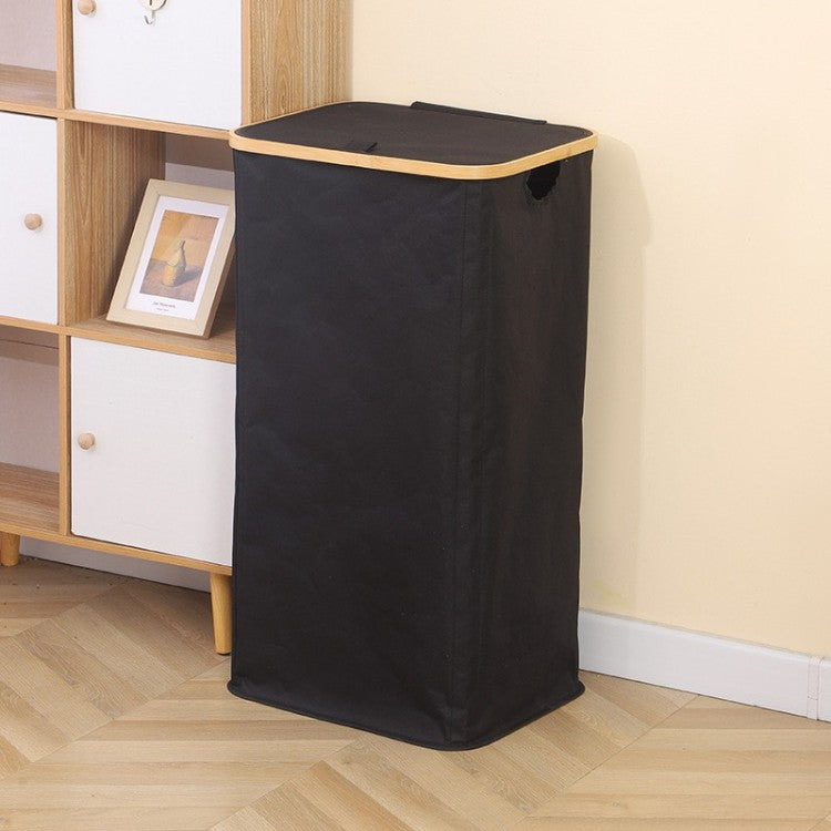 Stylish laundry basket with wooden lid Kalsten