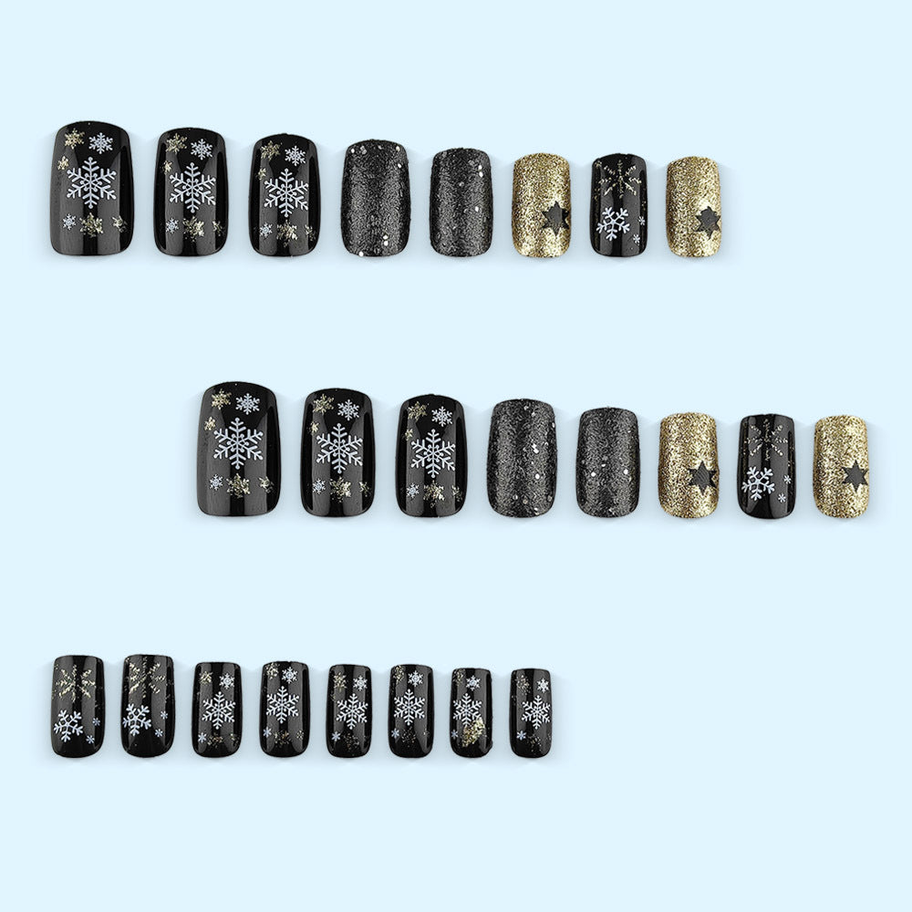 Glittering artificial nail set with Christmas design and 3D snowflakes Kalsten