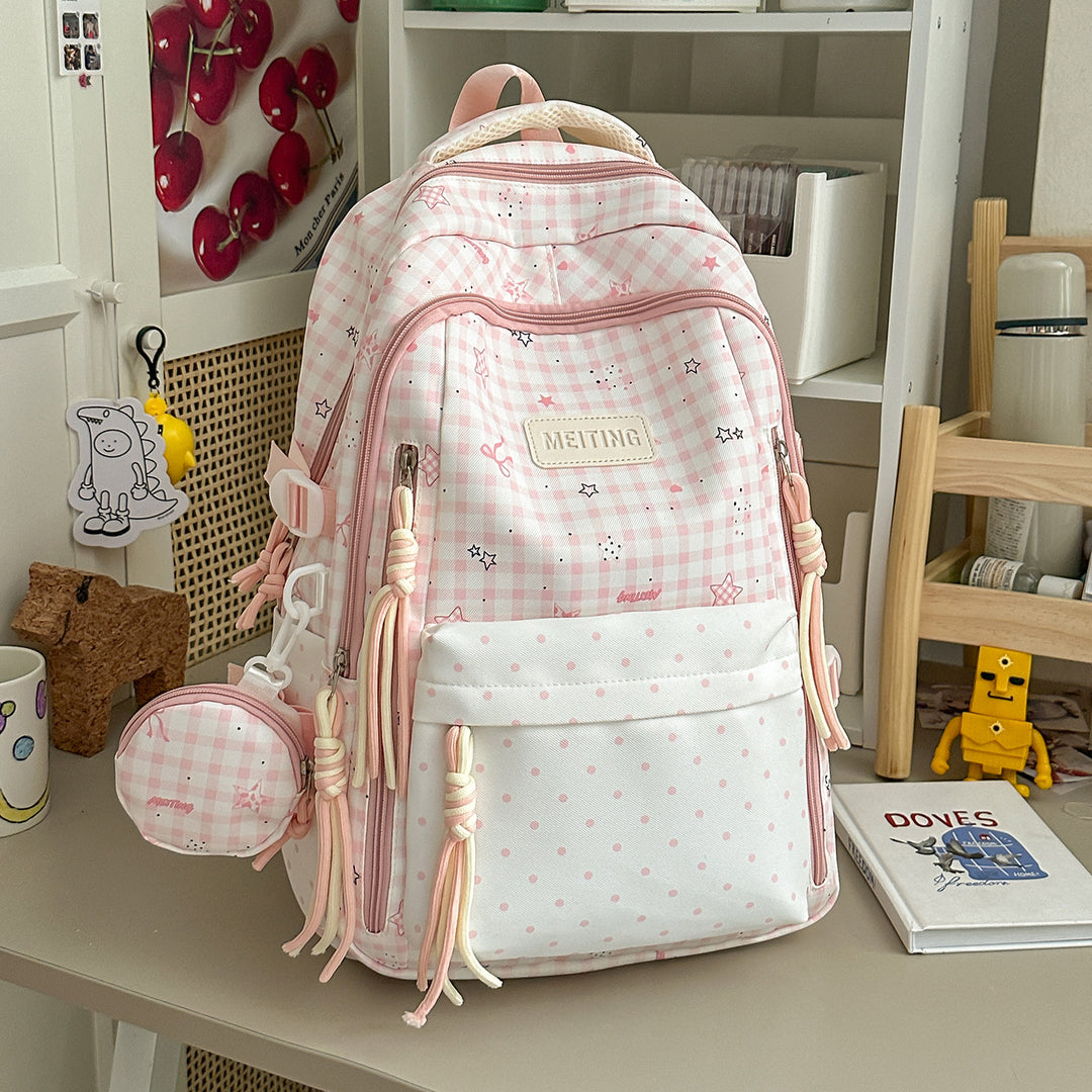 Decorative Plaid and Star Patterned Backpack Kalsten
