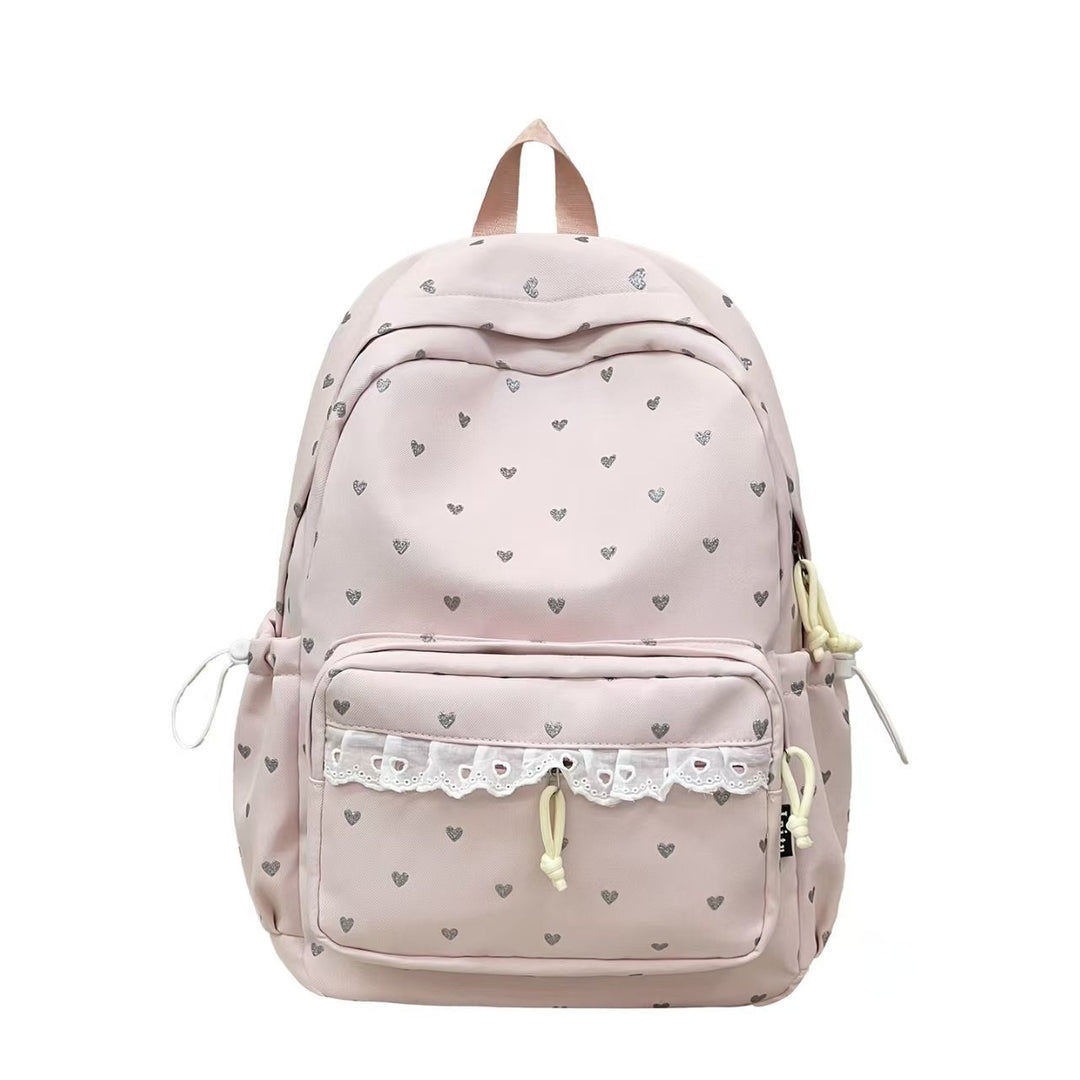 Backpack with Fine Heart Motif and Delicate Lace Appliqué Kalsten