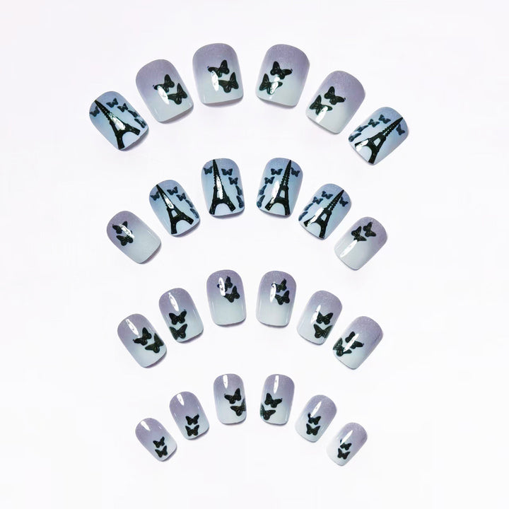 Artificial nails with Paris motif and butterflies Kalsten
