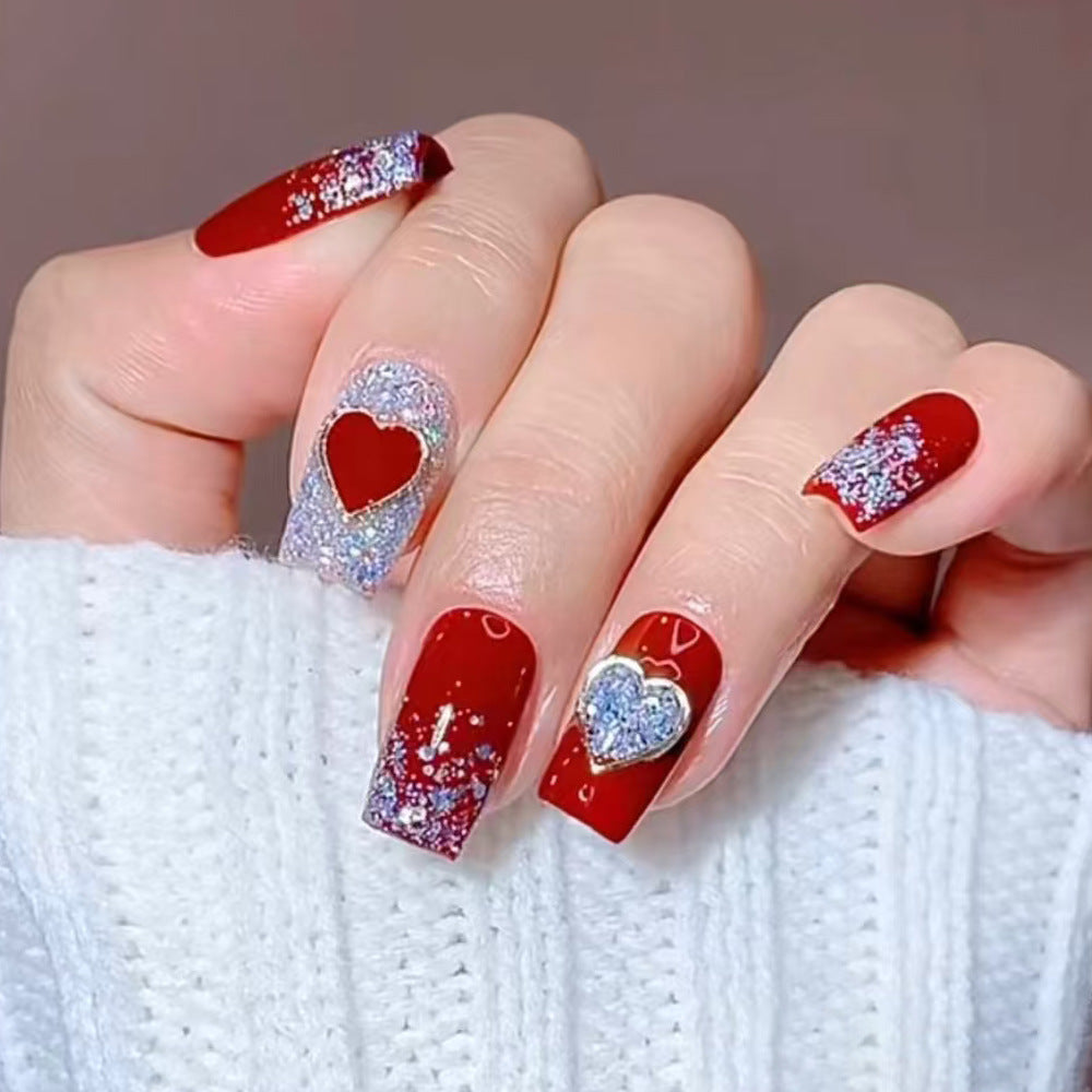 Artistic Heart-Embellished Press-On Nails Kalsten