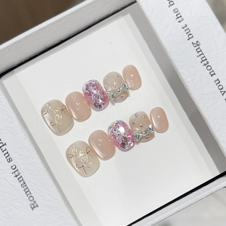 Artificial nails with romantic bow design Kalsten