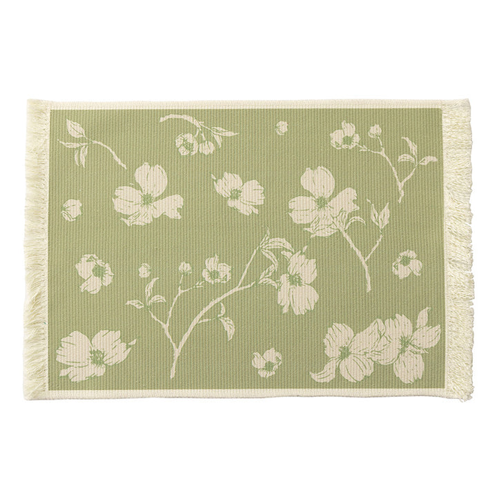 Floral woven bath mat with decorative fringes Kalsten