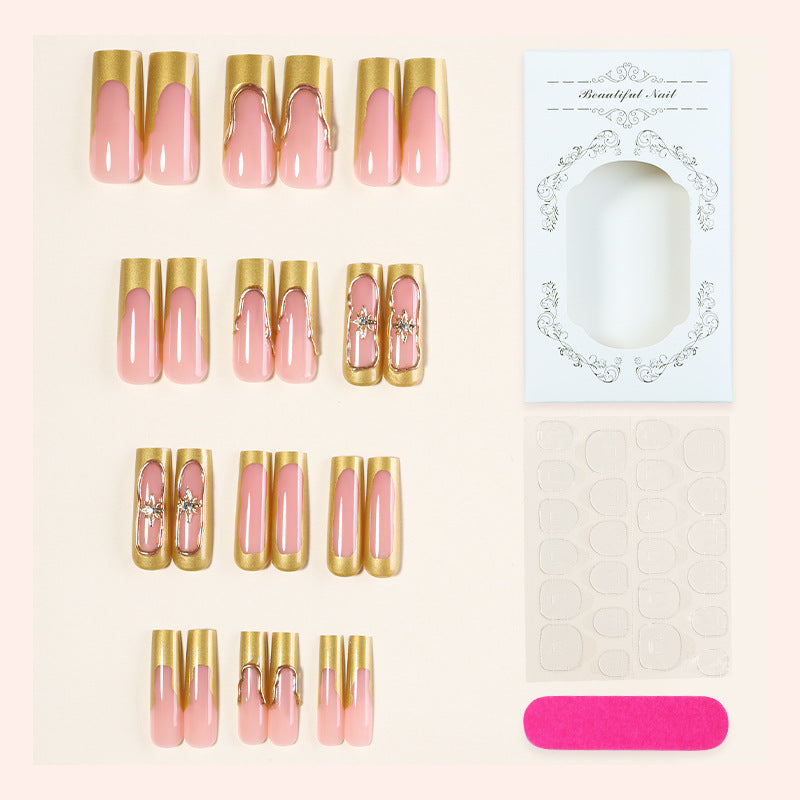 Elegant Press-On Nail Art Set with Gold Accent Design Kalsten