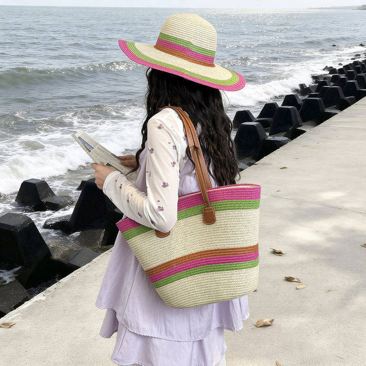 WoColorful Straw Beach Tote Bag Kalsten