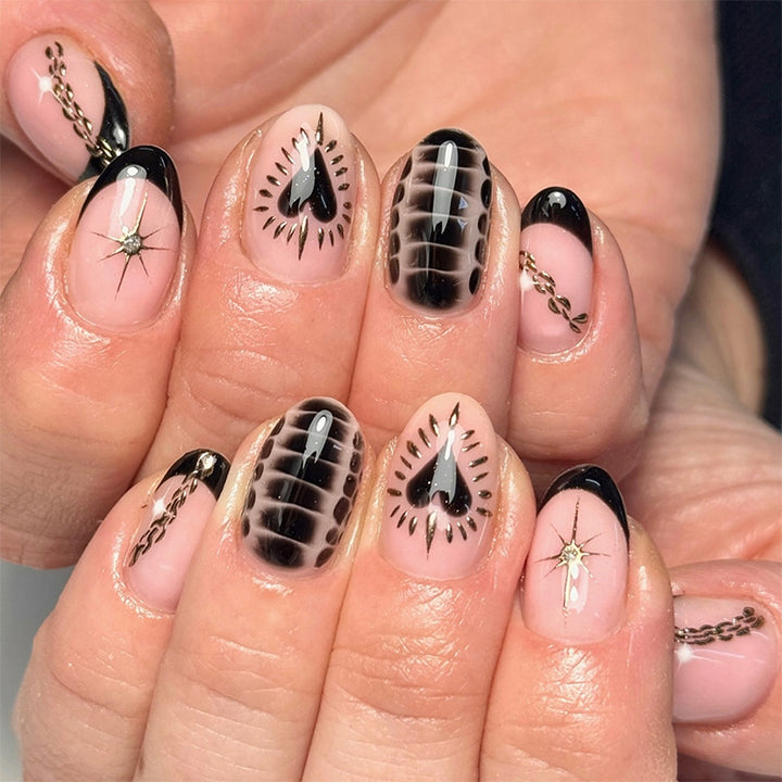Decorative Press-On Nail Set with Artistic Heart and Star Designs kalsten
