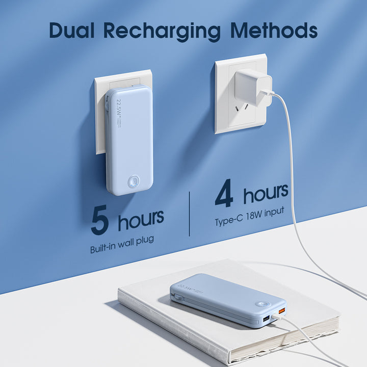 Powerbank with Integrated Wall Plug and Dual Charging Function Kalsten
