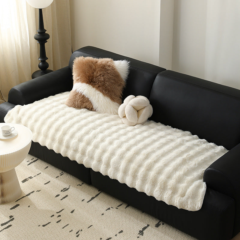 High-pile sofa cover set made of faux fur with seat, back and armrest covers Kalsten