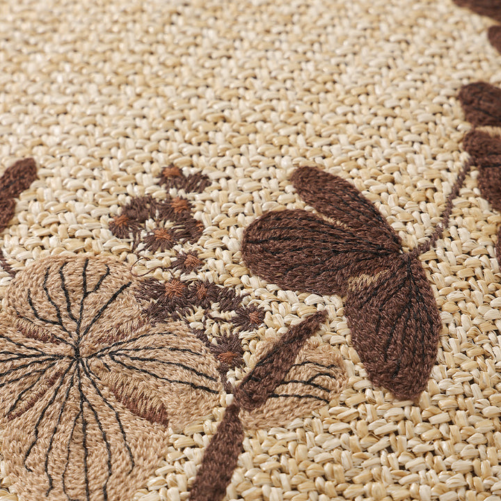 Round floor pouf seating with embroidered floral border Kalsten