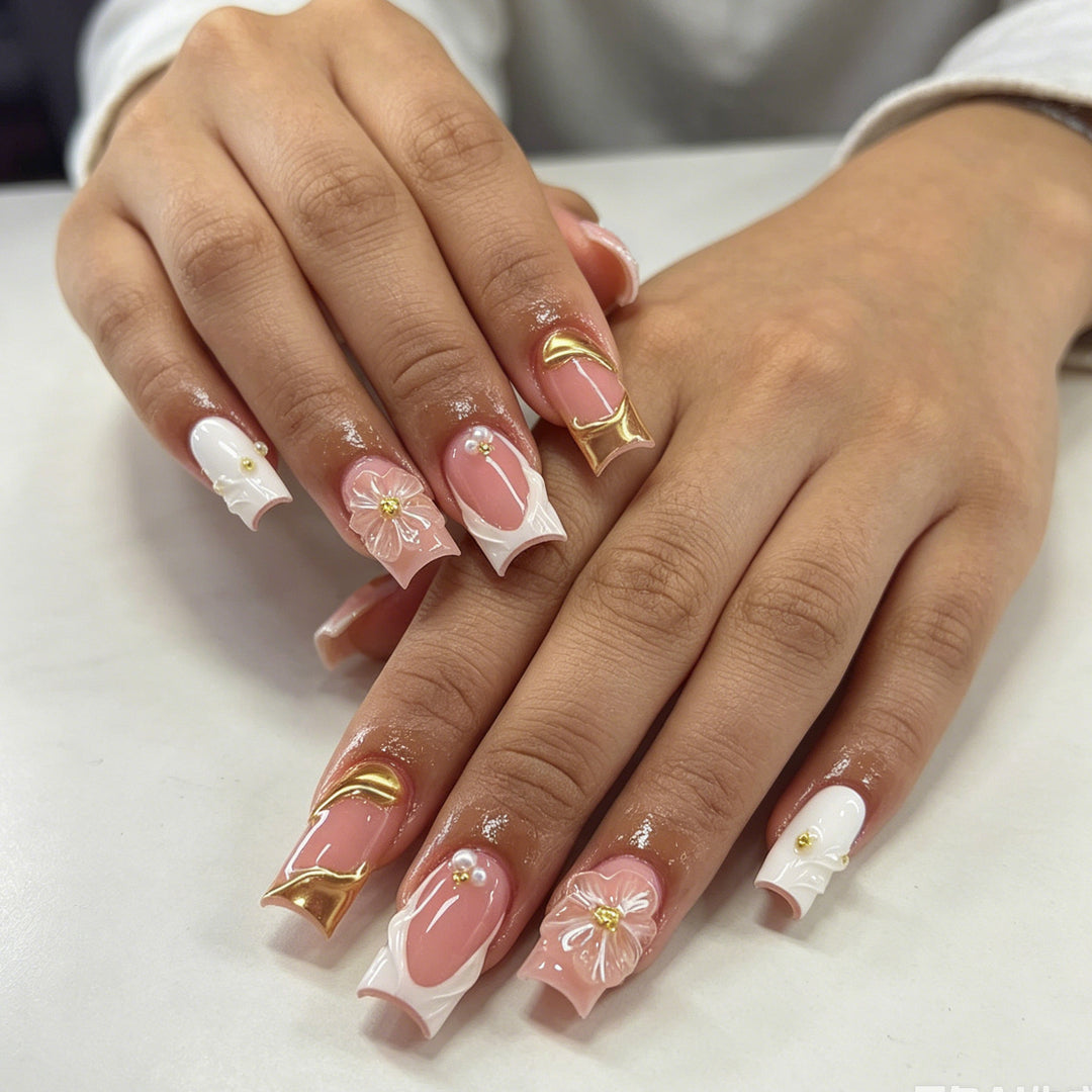 Elegant 3D Floral Acrylic Nail Art Extensions Kalsten