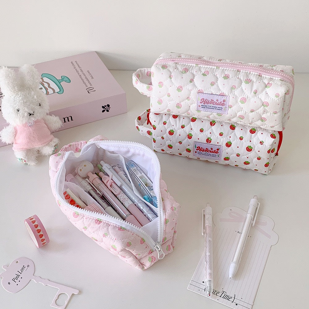 Strawberry Print Quilted Pencil Case Kalsten