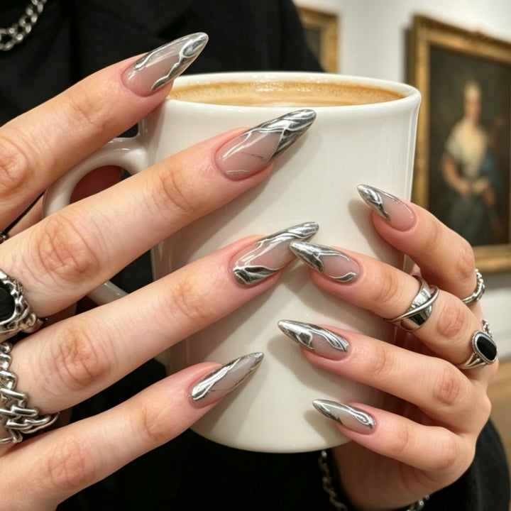 Metallic Marble Art Stiletto Press-On Nails Kalsten