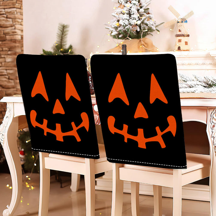 festive Halloween chair covers made of stretchable polyester with witch hat and lettering design
