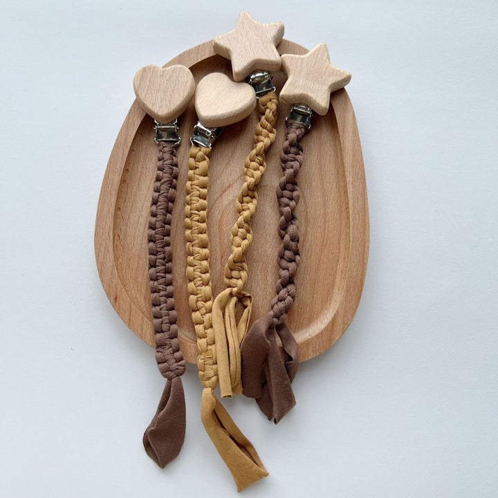 Braided Cotton Pacifier Leash with Wooden Star Safety Clamp