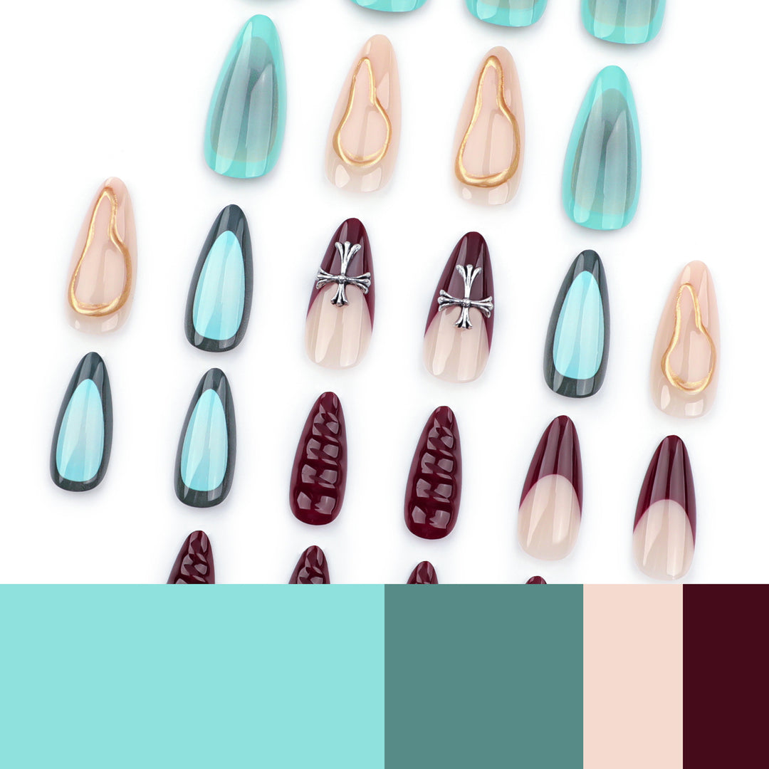 Artful acrylic nails with 3D design and glitter accents Kalsten