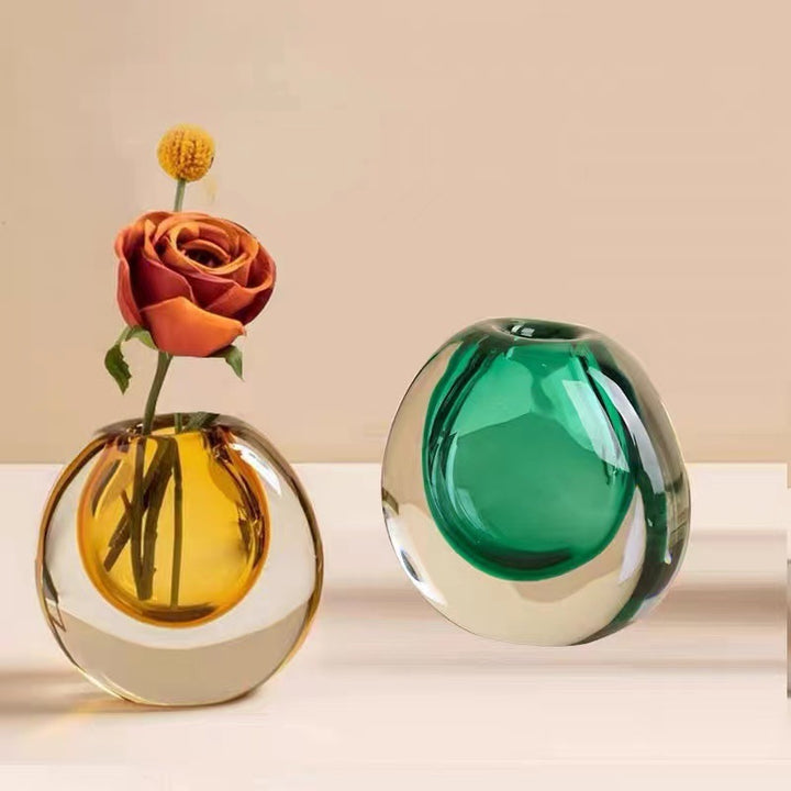 Handcrafted Solid Glass Orb Bud Vase with Sculptural Hollow Core Kalsten