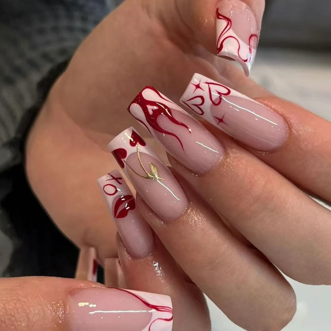 Artistic Nail Art Kit with Heart and Flame Designs