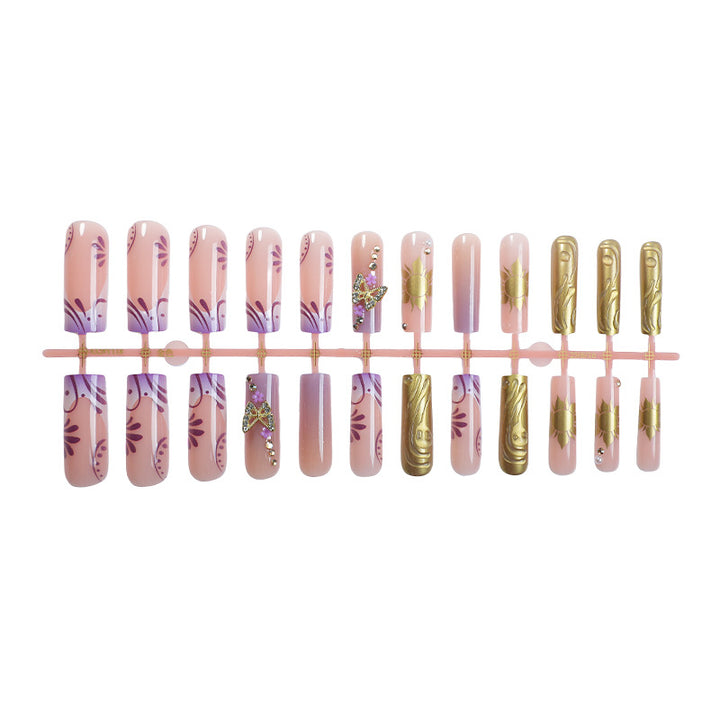 Artistic Nail Art Set with Elegant Floral and Gemstone Accents kalsten