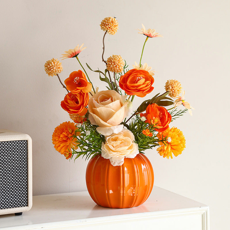 Lifelike Floral Arrangement in Decorative Ceramic Vase