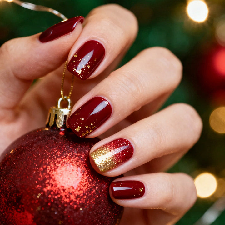 Elegant Press-On Nail Set with Glamorous Gold Glitter Accents Kalsten